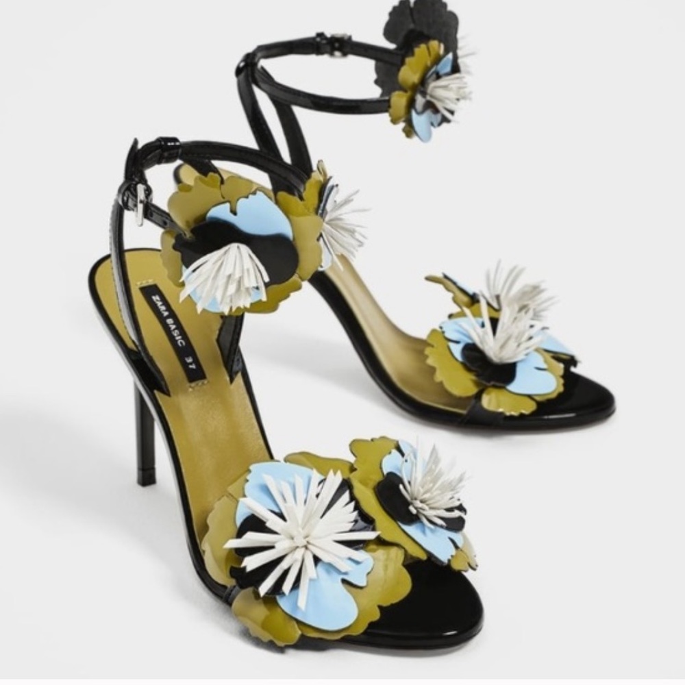Zara black heels with unique floral detail